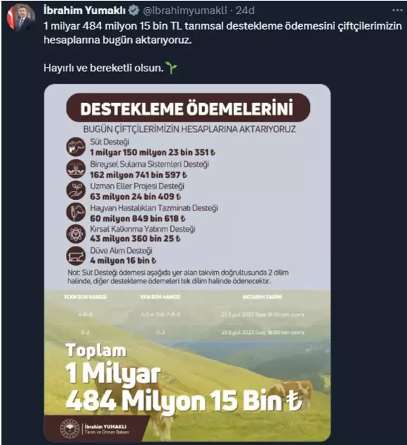 bakan yumakli acikladi tarimsal destek odemeleri bugun yatiyor